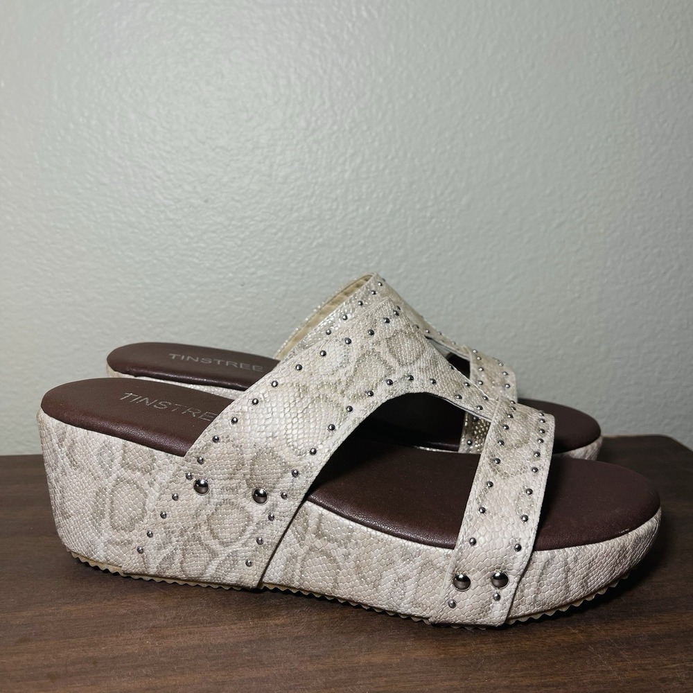 Tinstree Champagne Leopard Platform Slide Sandals Bling Vacation Cruise Sz 9‎